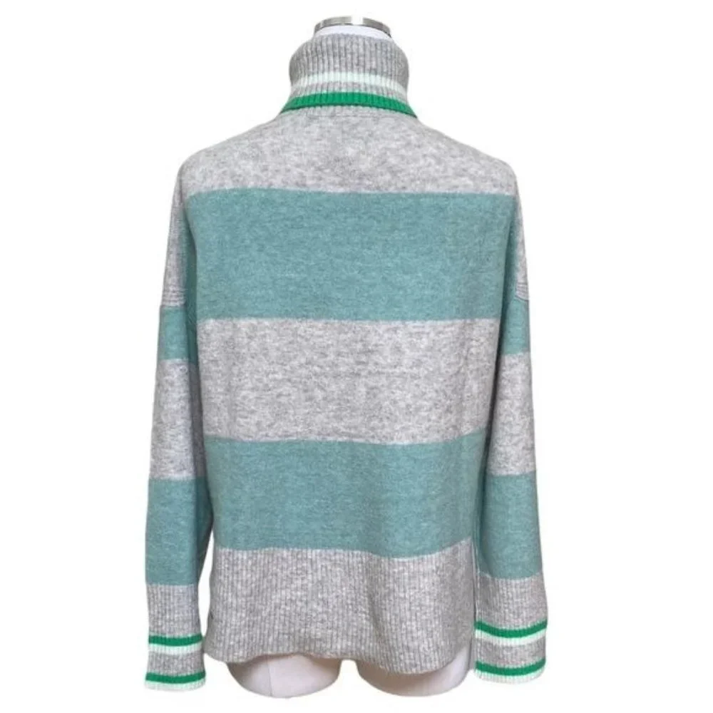 J. Crew Striped Turtleneck Sweater Supersoft Yarn Heather Silver Mint NWT